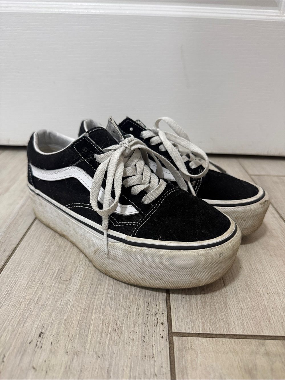 Vans Women Black and White Platform Sneakers